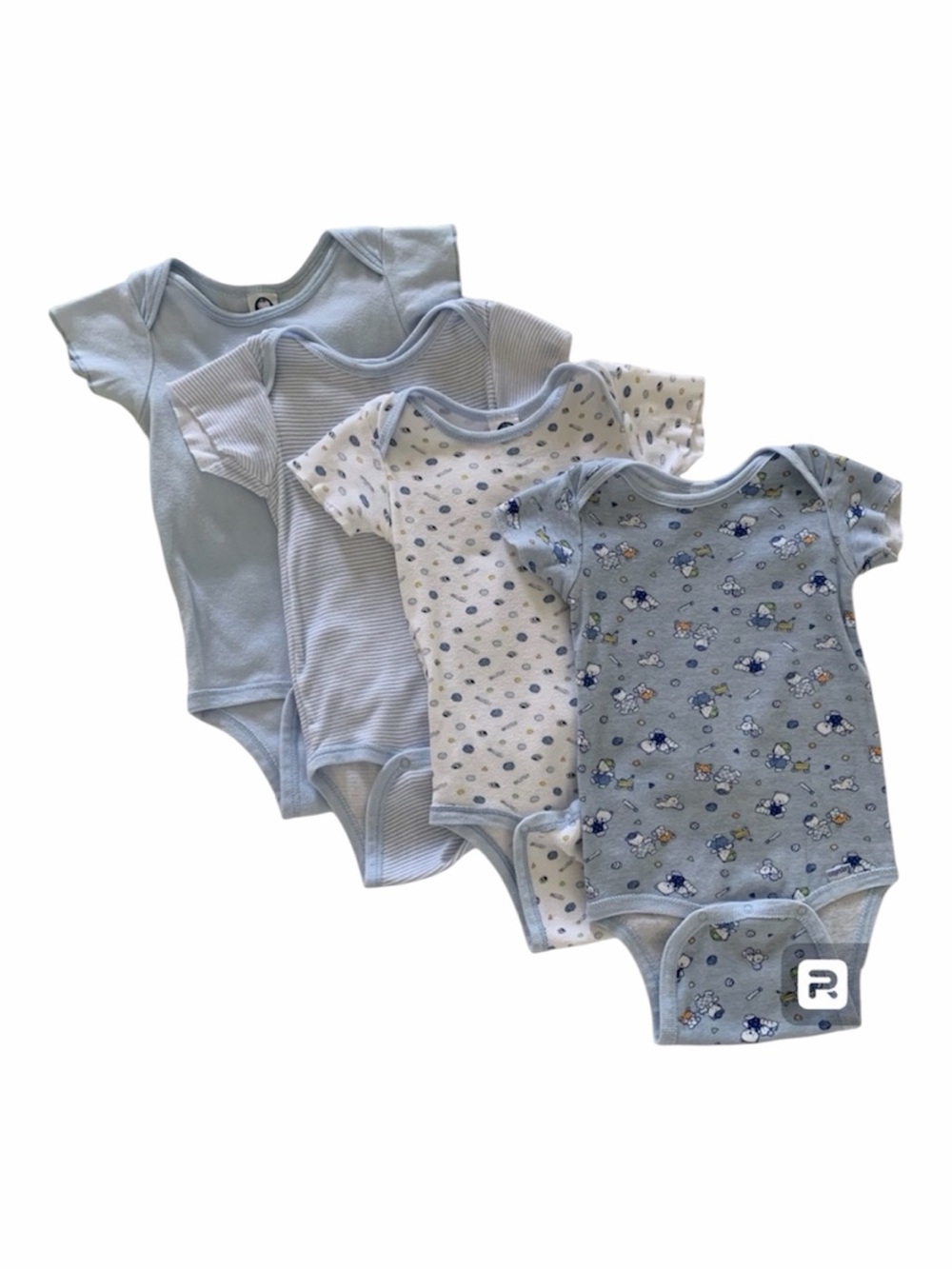 VTG Gerber Onesies Lot Boys L 27-34 lbs Blue 4 PCS Short Sleeve Baseball Stripes